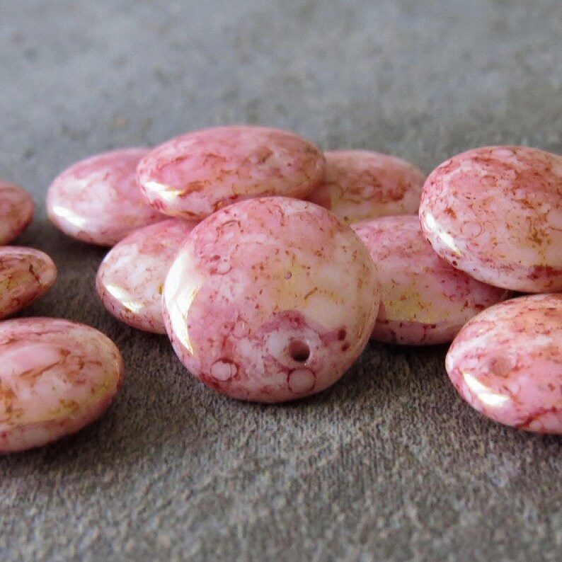 12 pc Pink Gold Lentil 12mm Rose Gold Luster Czech Glass Bead Lentil