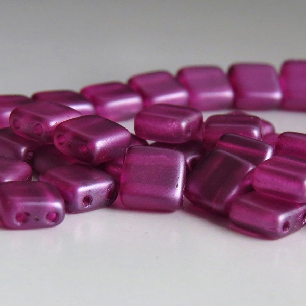 Pearl Lights Orchid CzechMates Czech Glass Bead 6mm Two Hole Tile : LAST 25 pc Orchid Tile Bead