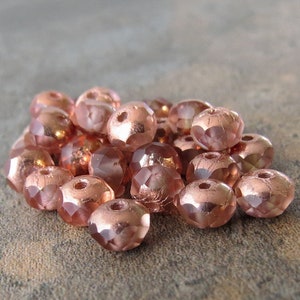 5x3mm Peach Copper Czech Glass Beads Faceted Rondelle : Full 30 pc Strand