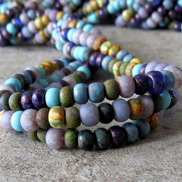 Matte 7/0-6/0 Delphinium Mix Czech Glass Picasso Seed Bead Mix : 10 inch Strand