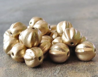 NEW Aztec Gold Czech Bead Glass 6mm Melon Rounds : 20 pc 6mm Melon