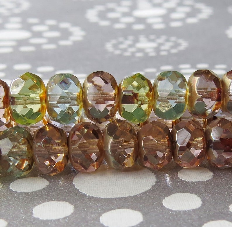 Pastel Mix Transparent Czech Glass Picasso Bead Faceted 12x8mm Rondelle : Full Strand 32 pc. picasso Mix Rondelle image 3