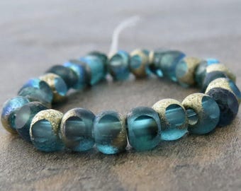 NEW Sea Green Etched Gold AB 3 Cut Czech Glass Trica 5mm Seed Bead : Full Strand