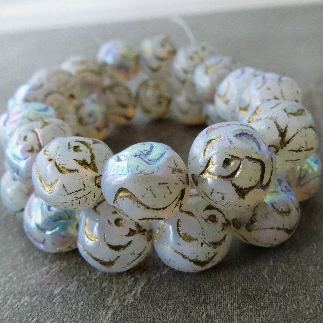 Ab Gold Opal AB Gold Wash 10mm Czech Glass Round Rose : Full Strand 15 Pc White ...