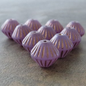 Thistle Copper Czech Glass Bead 11mm Carved Bicone : 10 pc Purple Bead