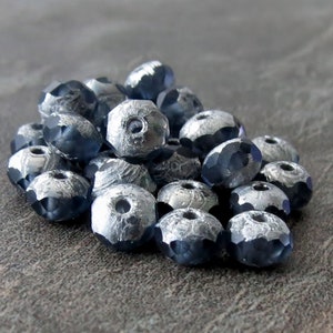 Slate Blue SilverCzech Glass Beads 5x3mm Faceted Rondelle :  30 pc Full Strand Czech Bead
