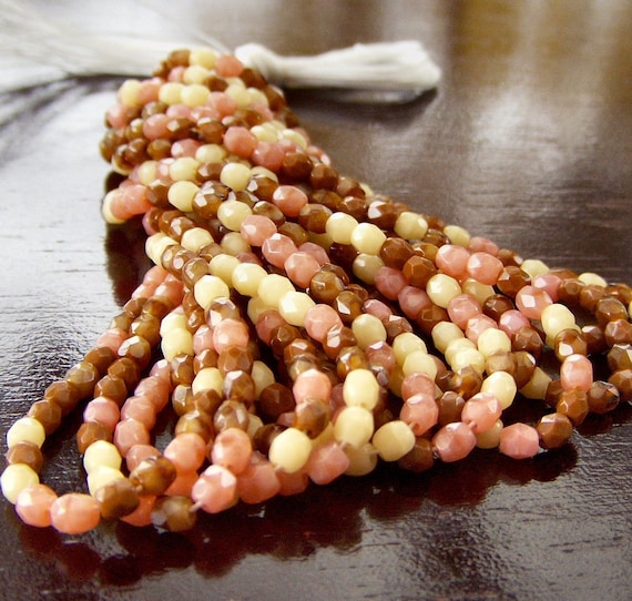 Czech Glass Bead 3mm Naturals Mix Faceted Round - 50 pc Full Strand 3mm Round Mix