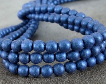 Metallic Suede Blue 4mm Czech Glass Druk Bead : 100 pc Blue Suede Bead