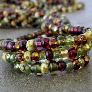 Tropical Rainbow 6/0 Czech Glass Picasso Seed Bead Mix : 10 inch Strand Amethyst, Ruby, Aqua Seed Beads