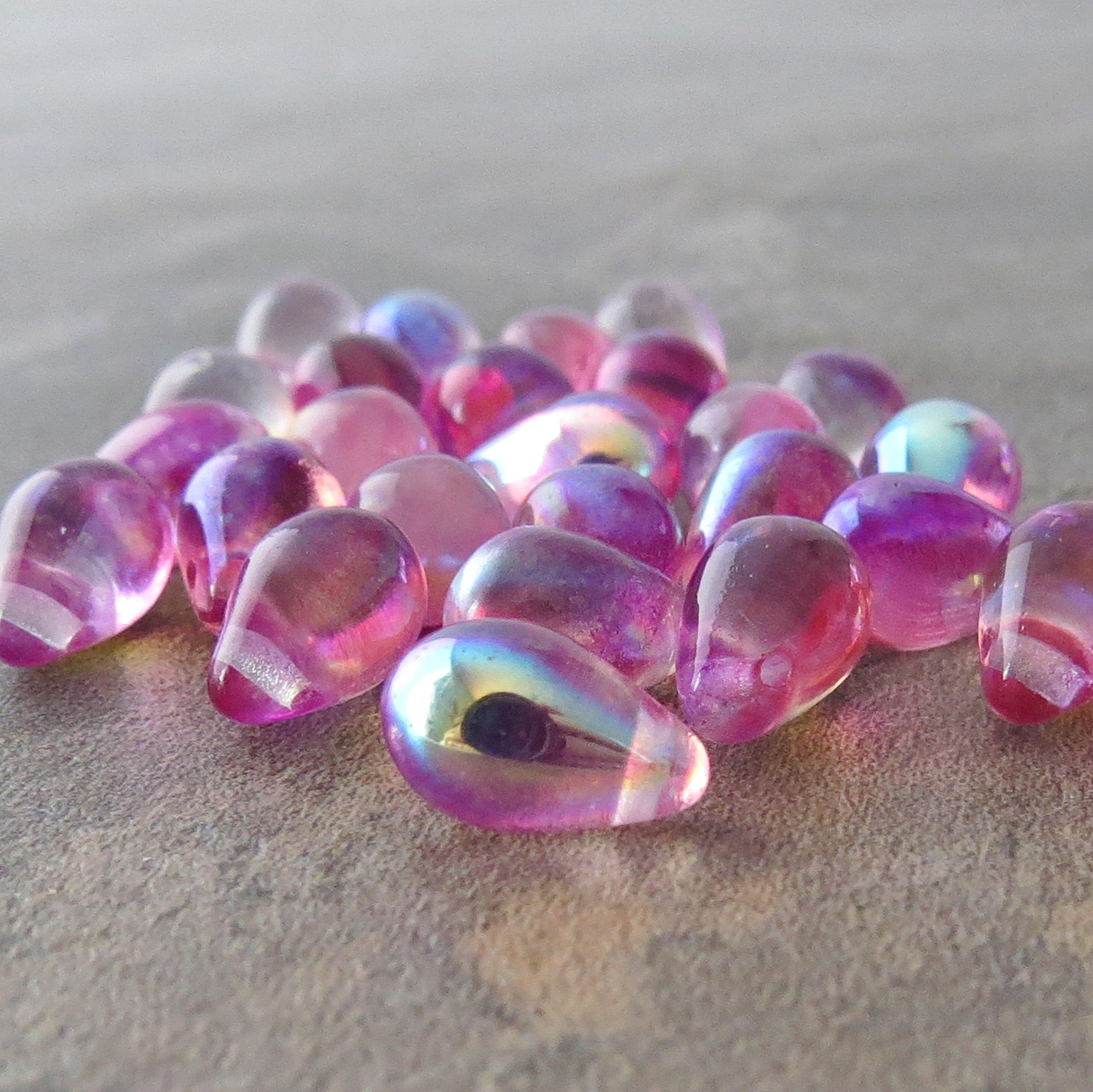 Rose Celestial Czech Glass Bead 9x6mm Teardrop : 25 Pc Full Strand