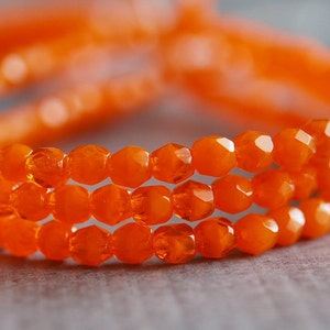 Opal Orange Czech Glass Bead 4mm Faceted Round : 50 pc 4mm Orange Bead