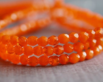 Opal Orange Czech Glass Bead 4mm Faceted Round : 50 pc 4mm Orange Bead