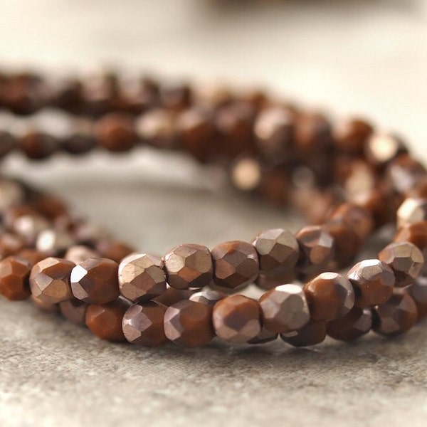 3mm Umber Matte Apollo Czech Glass Bead Round : 50 pc Umber 3mm Round