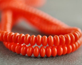 Bright Coral 4mm Czech Glass Bead Saucer : 100 pc Orange Smooth 4mm Rondelle