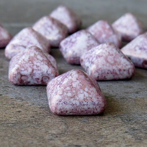 Purple Terracotta White Czech Glass Two Hole 12mm Pyramid Bead Stud : 12 pc 12mm Beads