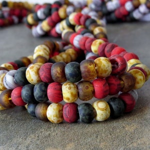 Inferno 2/0 Matte Red Black Picasso Czech Glass Seed Bead Mix : 1 x 6 inch Strand