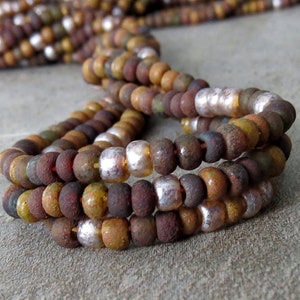 Maple Peach 6/0 Rustic Matte Picasso Czech Glass Seed Bead Mix : 10 inch Strand 4mm Picasso Seed Mix