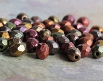 4mm Bronze Iris Matte Metallic Czech Glass  Bead 4mm Faceted Round : 50 pc Matte Bronze Iris