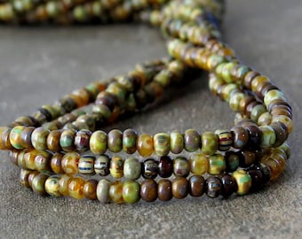 Aged Brown Striped 10/0 Czech Glass Seed Bead Mix : 2 x 20 Inch Strands