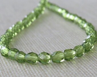 100 Perles En Verre Tchèque 4 Mm - Couleur Pacco Green, Trou 1 Mm, Neuf, Pour Créations Bijoux