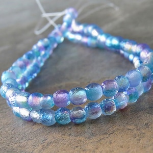 Aqua Celestial Etched 4mm Druk Czech Glass 4mm Round Bead :  50 Czech 4mm Etched Blue Beads