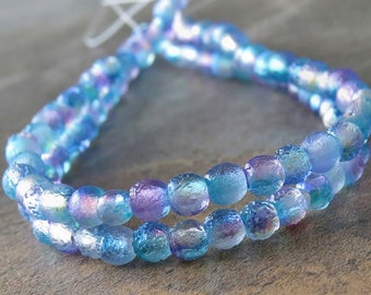 Aqua Celestial Etched 4mm Druk Czech Glass 4mm Round Bead :  50 Czech 4mm Etched Blue Beads