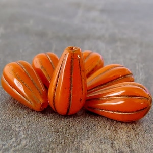 Orange Opal 13mm Melon Drop Czech Glass Bronze Wash Teardrop Bead : 6 pc Orange Tear Drop