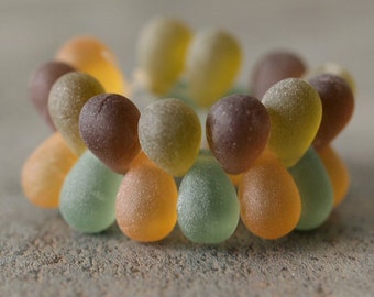 Sunflower Matte Mix Czech Glass Bead 9x6mm Teardrop Mix : Full Strand Matte Yellow Gold Green Tear Drop Mix