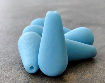 Baby Blau Etched AB 20 mm Tschechische Glastropfenperle: 6 Stück Blaue Tropfenperlen