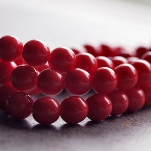 6mm Opaque Red Czech Glass Round Druk Bead : 50 pc Strand Red Beads