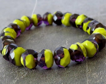Chartreuse Amethyst Czech Glass Bead 6x8mm Faceted Rondelle : 12 pc