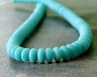 4mm Matte Turquoise Czech  Glass Bead Rondelle Spacer :  100 pc Turquoise 4mm Rondelle Beads