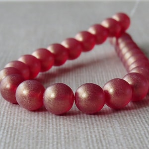 8mm Ruby Sueded Gold Czech Glass Bead Round Druk : 25 pc Red Gold Suede 8mm Druk