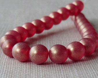 8mm Ruby Sueded Gold Czech Glass Bead Round Druk : 25 pc Red Gold Suede 8mm Druk