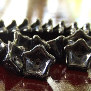 Czech Glass 8x13mm Jet Black Trumpet Flowers - LAST 12 pc Black Czech Flower