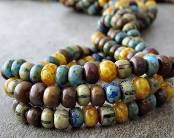 4/0 Caribbean Czech Glass Aged Picasso Seed Bead Mix: 10 Inch Strand