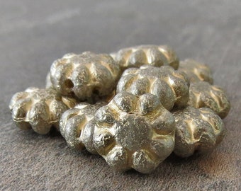 Etched Aztec Gold Czech Glass 9mm Flower Beads : 12 pc Gold Cactus Flower