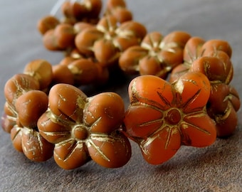 ⭐︎Bead⭐︎ Tiger Lily Czech Glass Bead 14mm Flower Blossom : 6 Pc