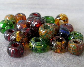 34/0 Czech Glass Aged Rainbow Picasso Mix : 6 Inch Strand Large Hole Beads