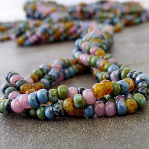 Blue Blossom Aged Picasso 8/0 Czech Glass Seed Bead Mix : LAST 20 inch Strand Size 8 Seed Mix