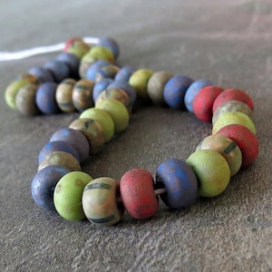 Delta 2/0 Czech Glass Matte Picasso Blue Green Red Rustic Mix Seed Bead :  6 inch Strand Seed Bead