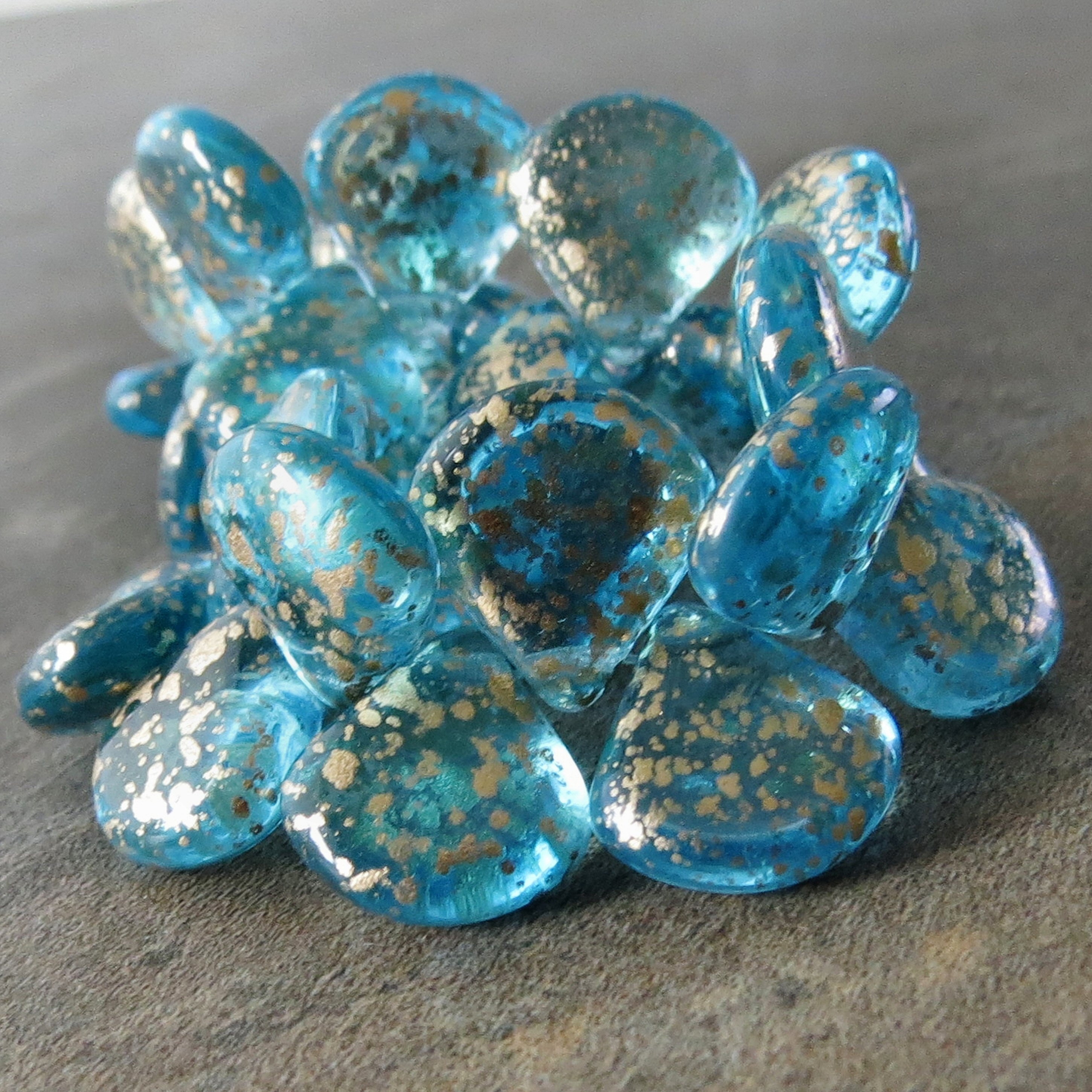 透明アクアブルーアンティークゴールドチェコガラスビーズ 12 mm