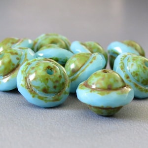 Turquesa Picasso Checa Vidrio Abalorio 8x10mm Flying Saucer Abalorio : 10 Abalorios OVNI Turquesa