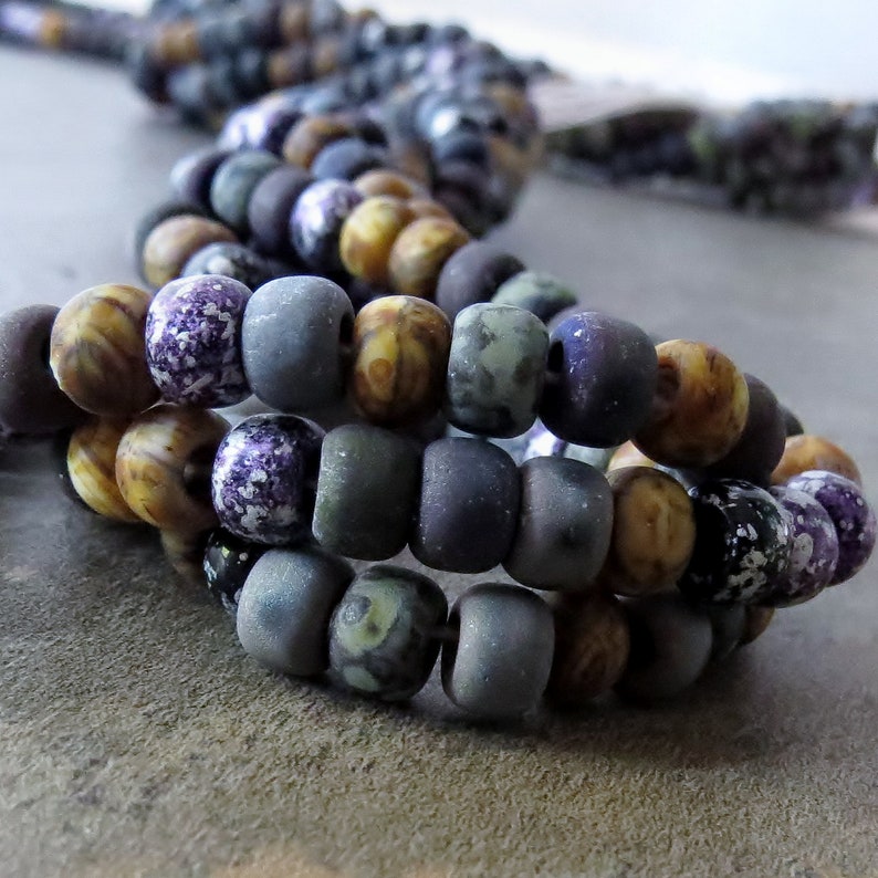 Matte Purple Galaxy Picasso Czech Glass 2/0 Seed Bead Mix : 6 Inch Strand Large Hole Seed Bead image 1