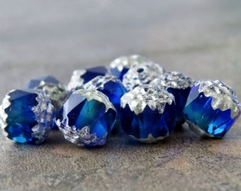 NEW Sapphire Sky Blue Antique Silver 8mm Cathedral Bead : 10 pc Renaissance Bead