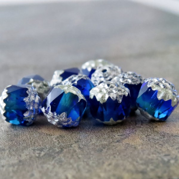 NEW Sapphire Sky Blue Antique Silver 8mm Cathedral Bead : 10 pc Renaissance Bead