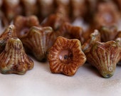 Desert Sage Czech Glass Bead 10x13mm Large Bell Flower : 10 pc