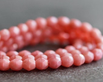 Czech Glass Bead 3mm Pink Coral Faceted Round : 50 pc Czech Pink Round