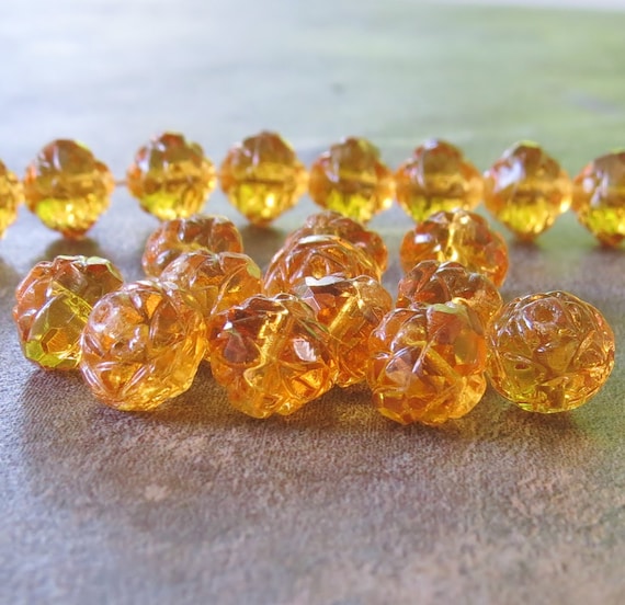 25 Apollo Gold Czech Firepolish Rosebud Glass Beads 7//8mm