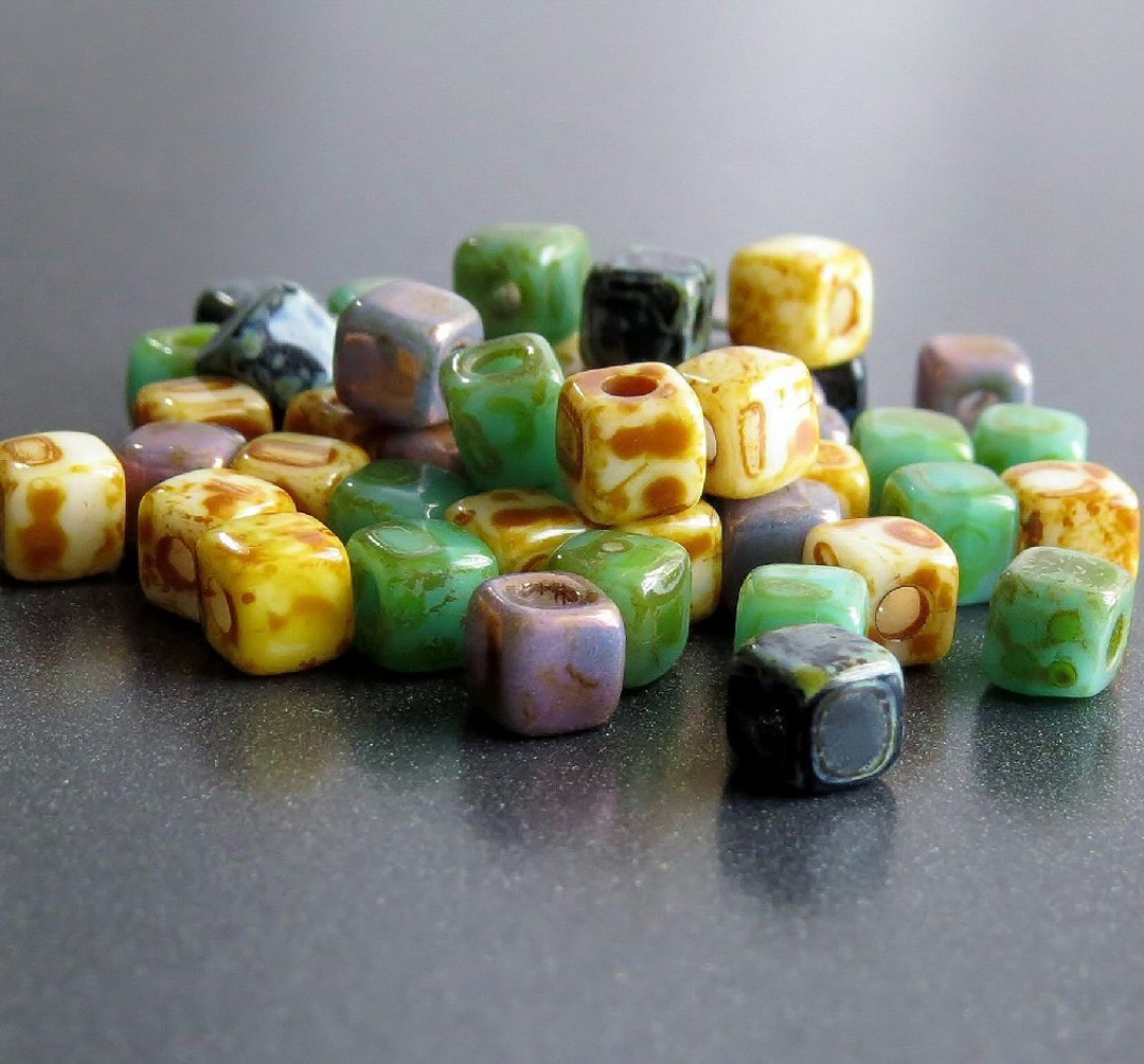 Czech Picasso Cubix Mix 6/0 Cube Beads : 50 Pc Czech 4mm Aged Picasso ...